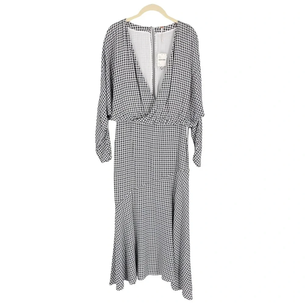 Free People Womens Total Eclipse Dress Black White Geometric V Neck Lined 0 New